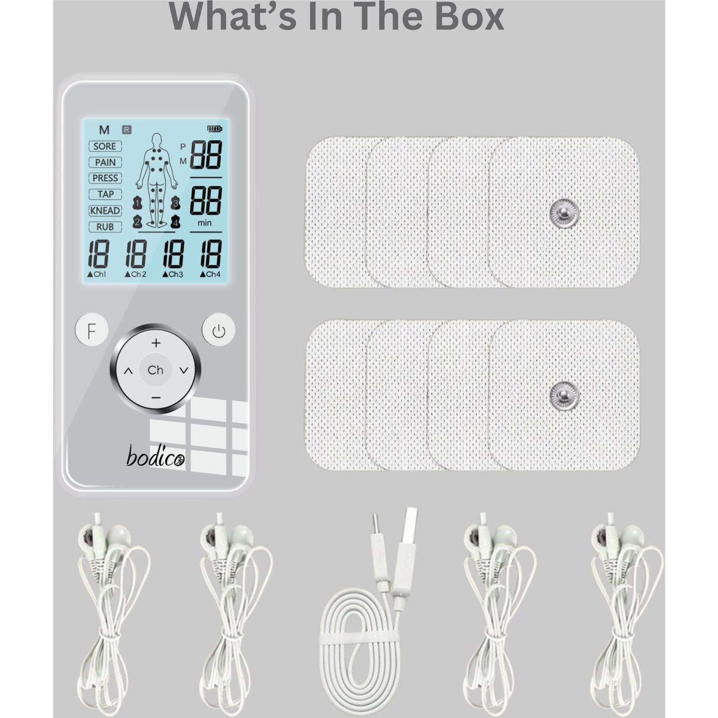 Bodico Digital TENS/EMS 4 Channel/8 Pads