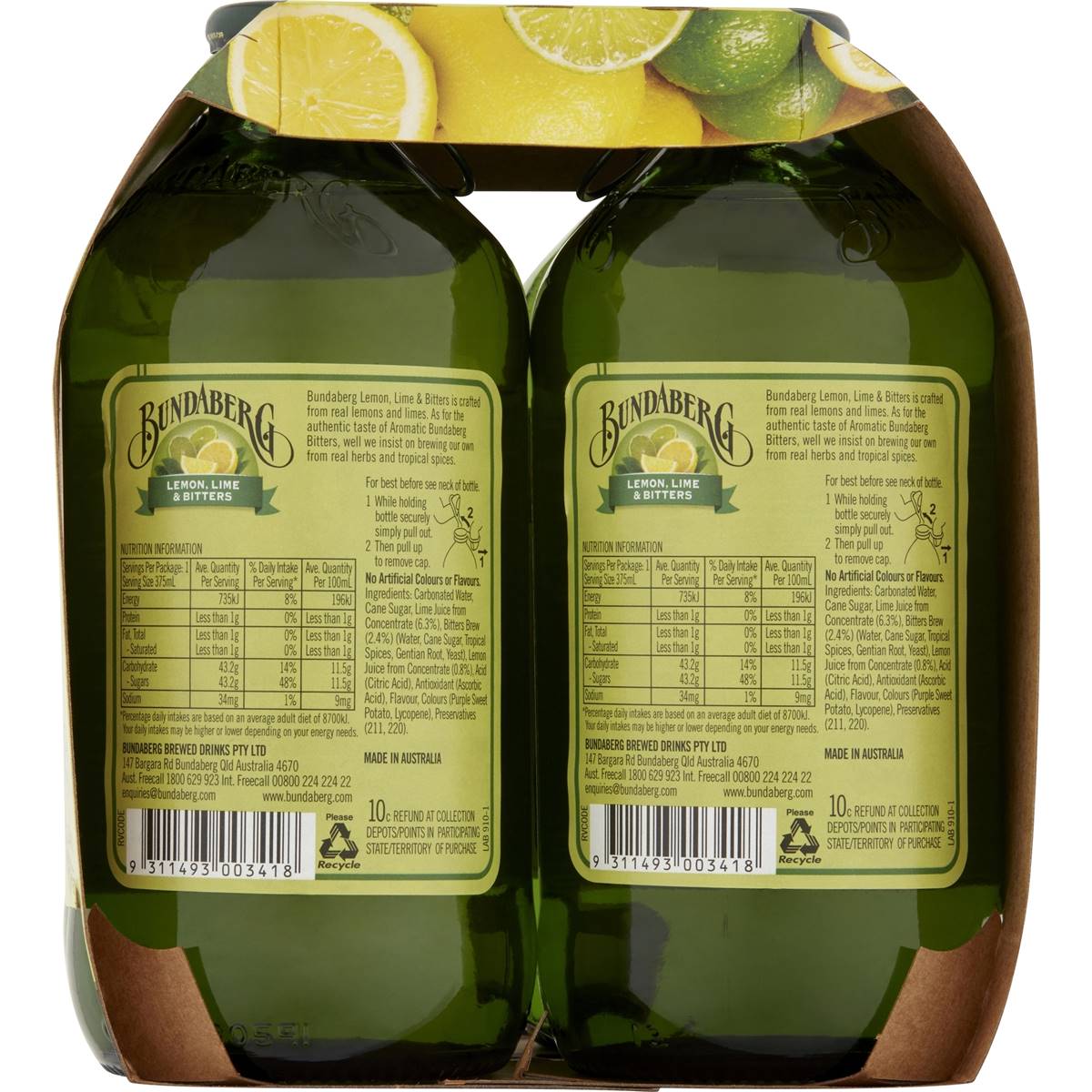 Bundaberg Lemon Lime & Bitters 375ml x4 Pack