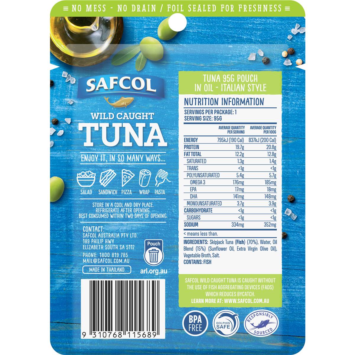 Safcol Wild Caught Tuna In Oil Italian Style 95g