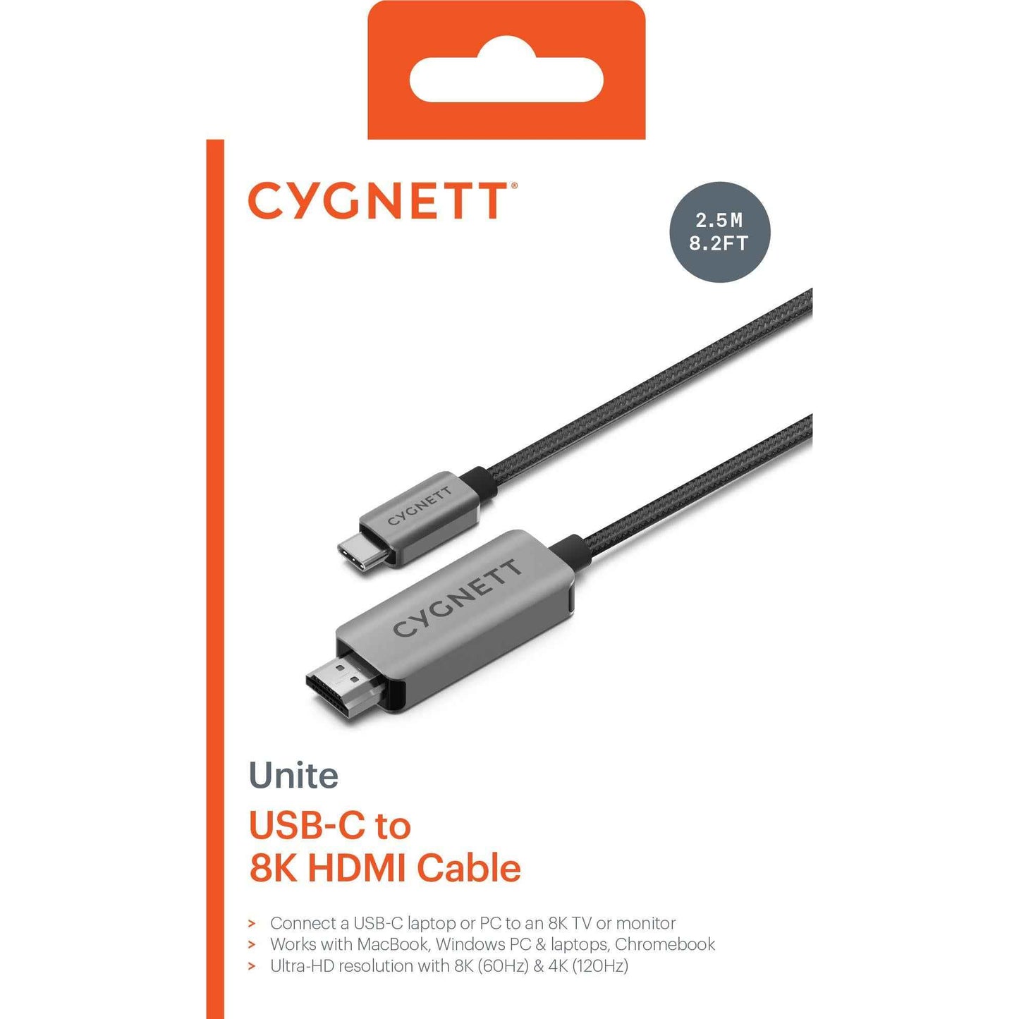 Cygnett Unite 8K USB-C to HDMI Cable 2.5M (Black)