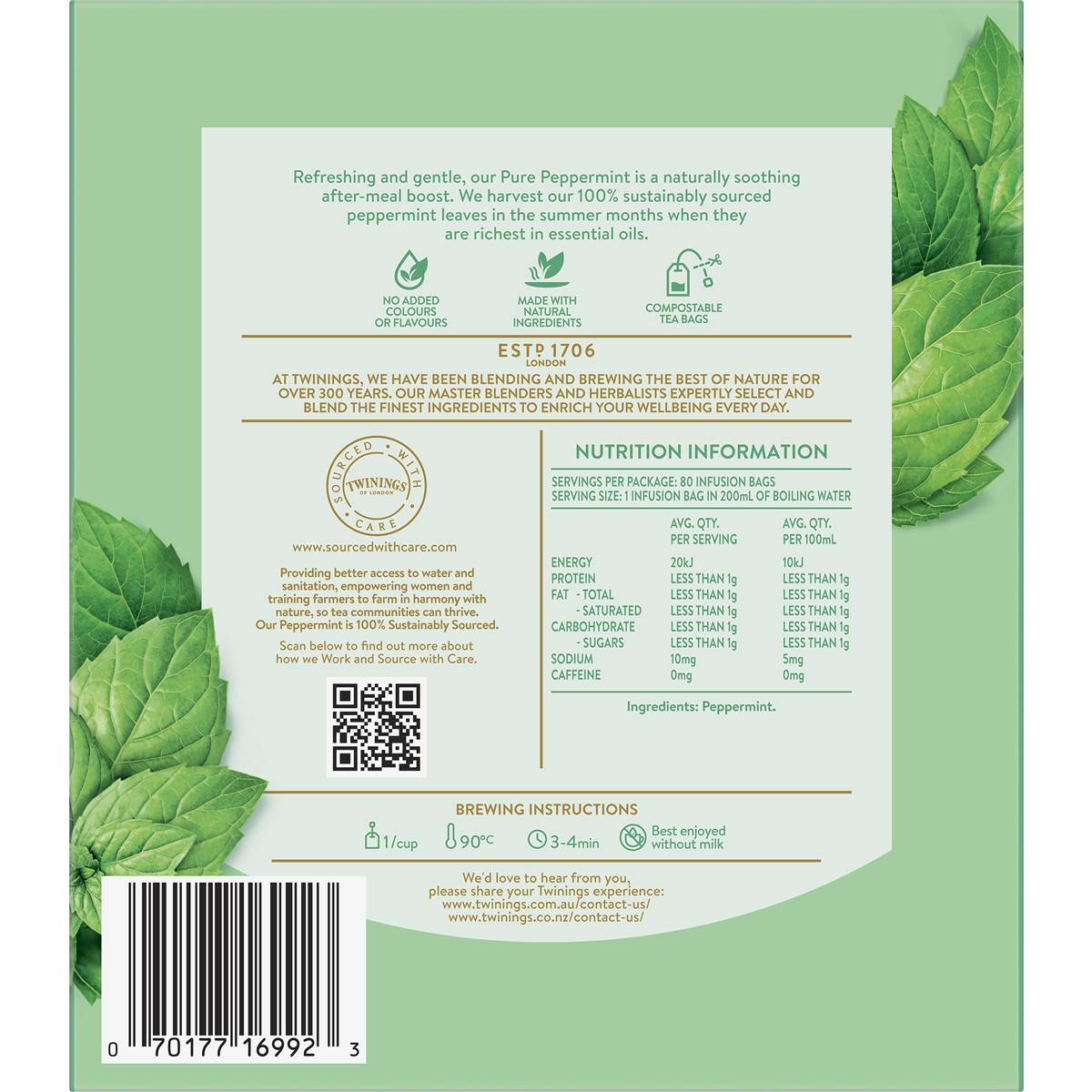 Twinings Pure Peppermint Tea Bags 80 Pack