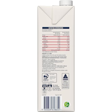 Liddells Lactose Free Skim Long Life Milk UHT 1L