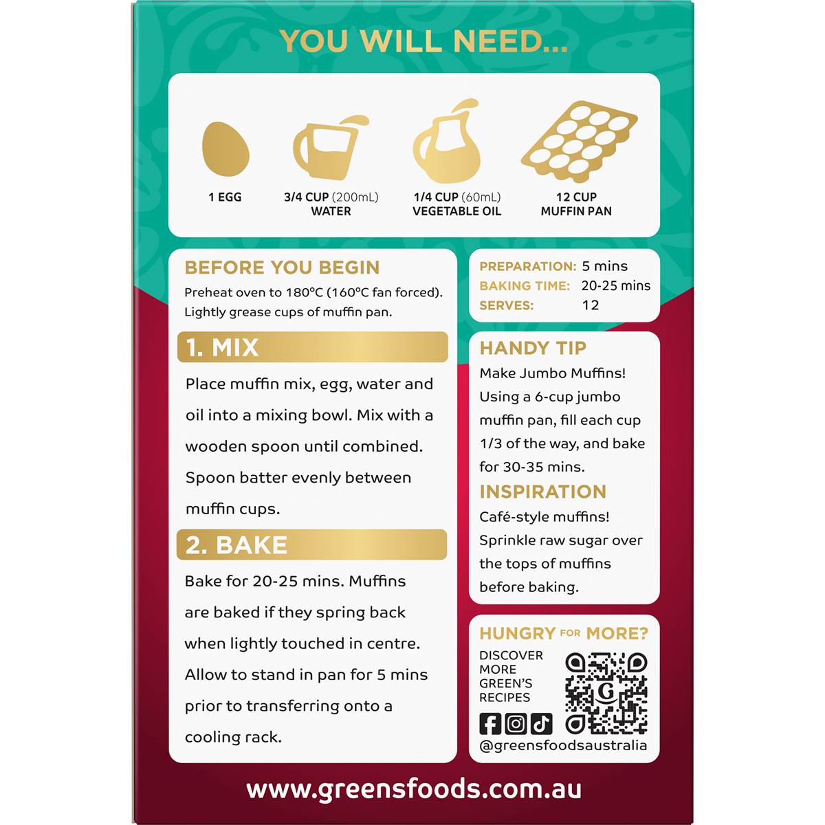 Green's White Chocolate & Raspberry Muffin Mix 400g