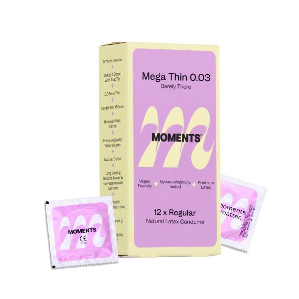 MOMENTS MEGA THIN 0.03 EXTRA LUBRICATED CONDOMS 12PK