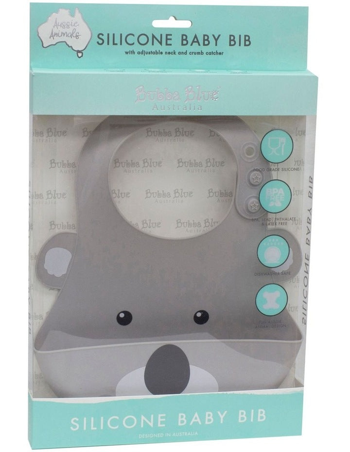 Aussie Animals Koala Silicone Baby Bib in Grey