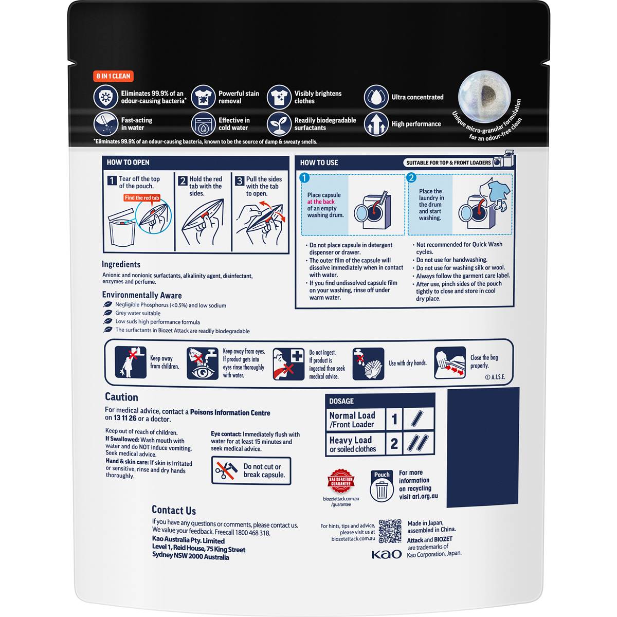 Biozet Attack Power Capsule Eliminator 8-In-1 Clean 30 pack