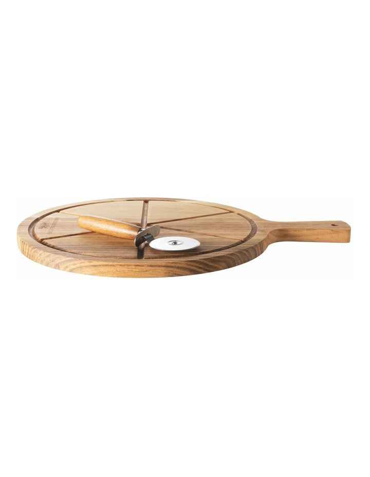 Pizza Serving Board with Cutter in Natural Wood