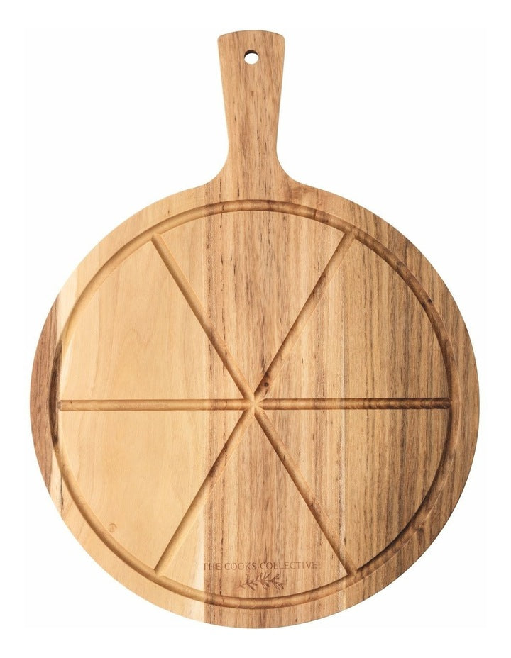 Pizza Serving Board with Cutter in Natural Wood