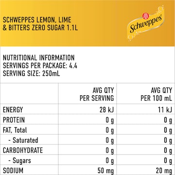 Schweppes Zero Sugar Mixers Lemon Lime & Bitters Soft Drink Bottle 1.1L