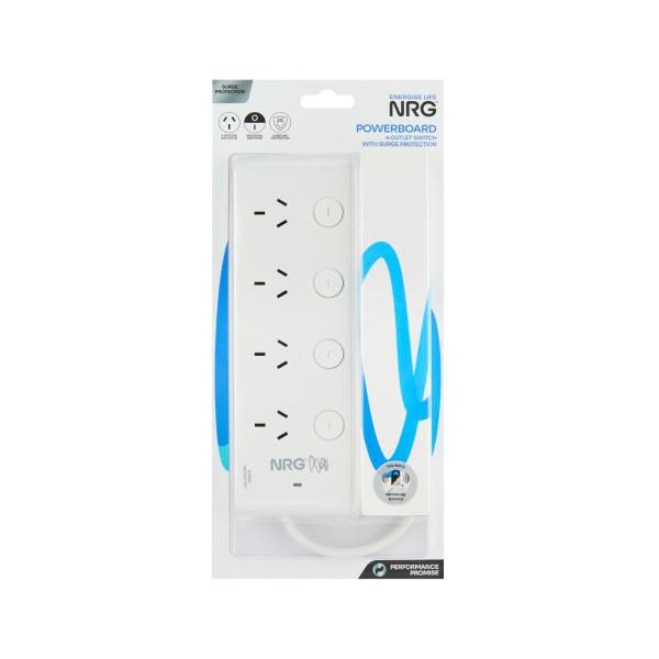 NRG POWERBOARD 4 OUTLET SWITCH WITH SURGE PROTECTION
