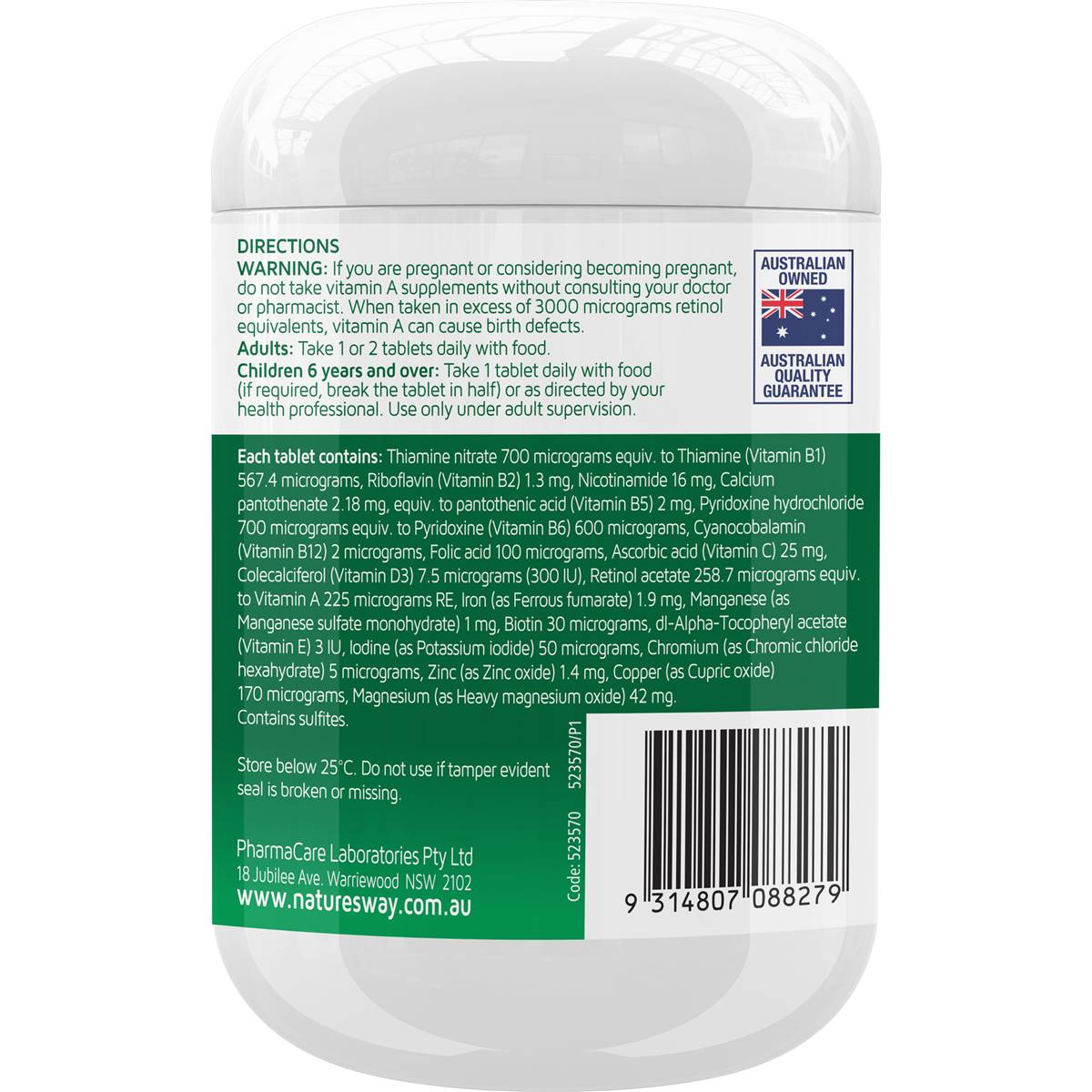 Nature's Way Daily Multivitamin With Antioxidants Coated Tablets 250 pack