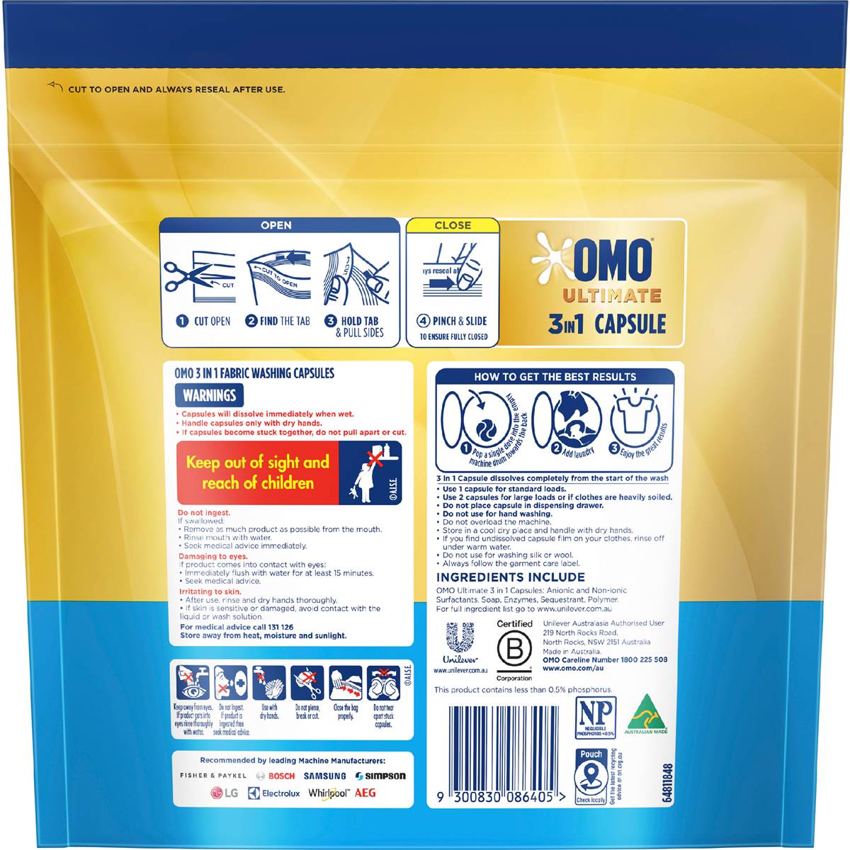 OMO Ultimate 3 In 1 Laundry Detergent Capsules Sensitive 28 pack
