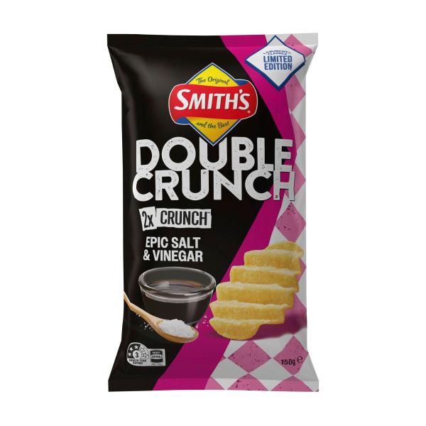 SMITHS DOUBLE CRUNCH EPIC SALT & VINEGAR 150G