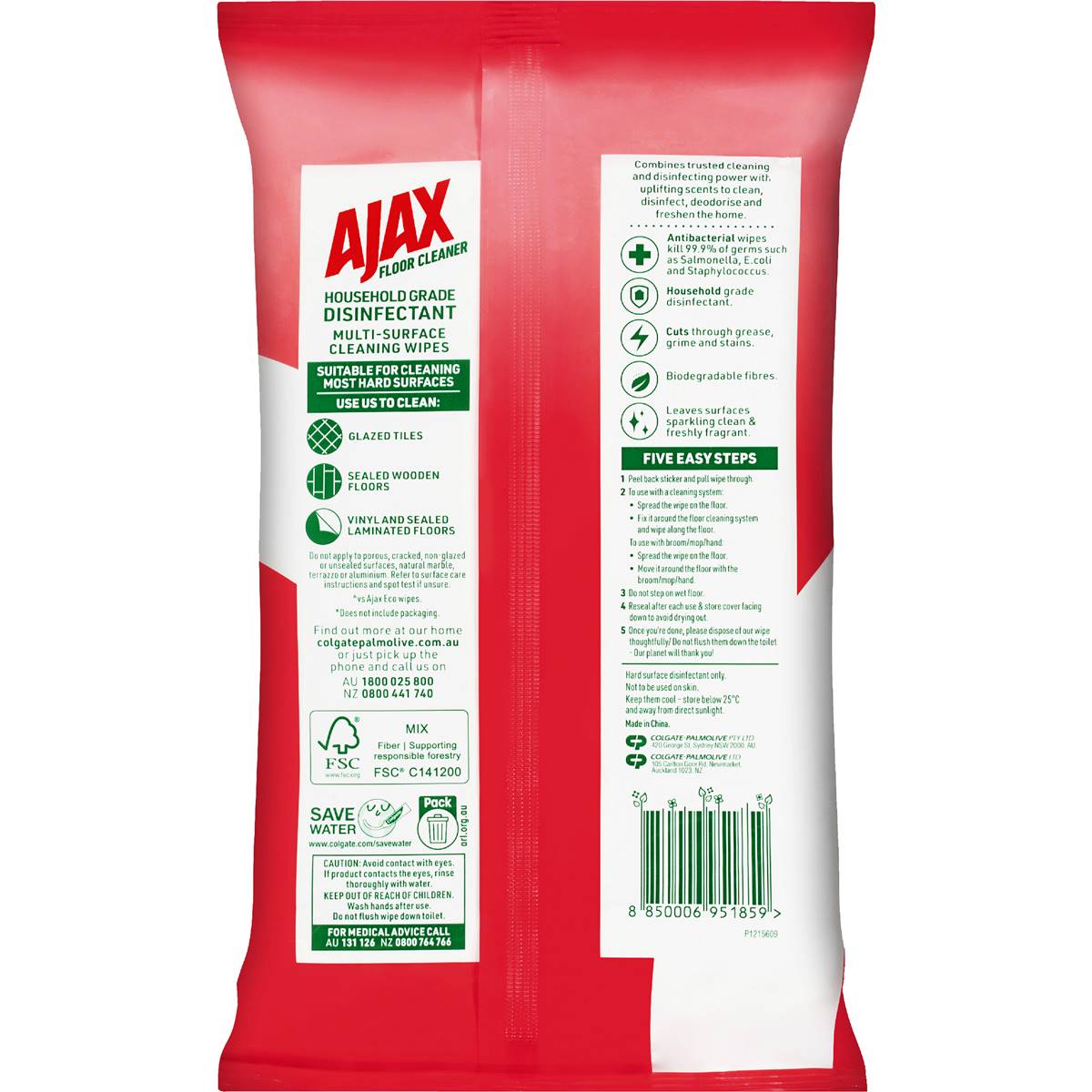 Ajax Floor Disinfectant Wipes Extra Large Tropical Breeze 25 pack
