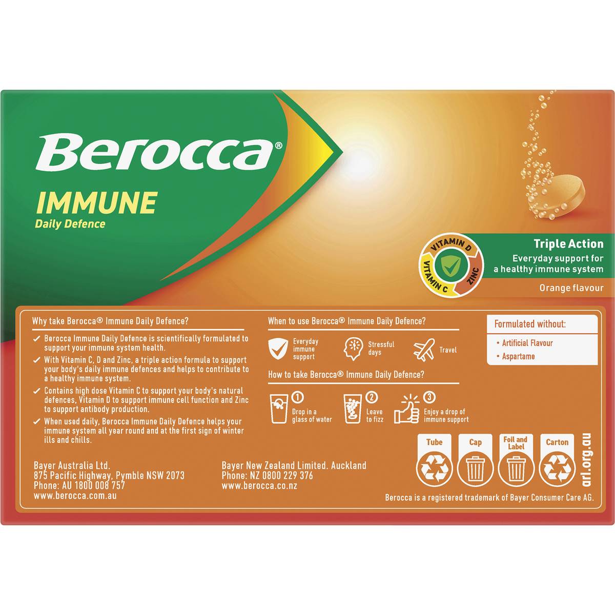 Berocca Immune Daily Defence Orange Effervescent Tablets 45 pack