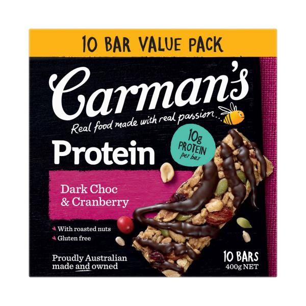 CARMAN'S PROTEIN BARS DARK CHOC CRANBERRY VALUE PACK 400G.
