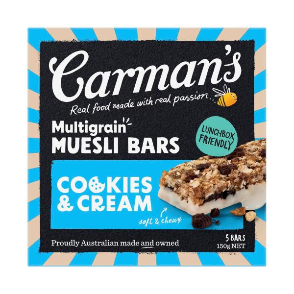 CARMAN'S MULTIGRAIN MUESLI BARS COOKIES & CREAM 5 PACK 150G