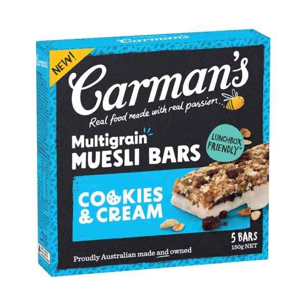 CARMAN'S MULTIGRAIN MUESLI BARS COOKIES & CREAM 5 PACK 150G