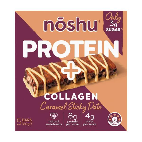 NOSHU PROTEIN+ COLLAGEN CARAMEL STICKY DATE BARS 180G