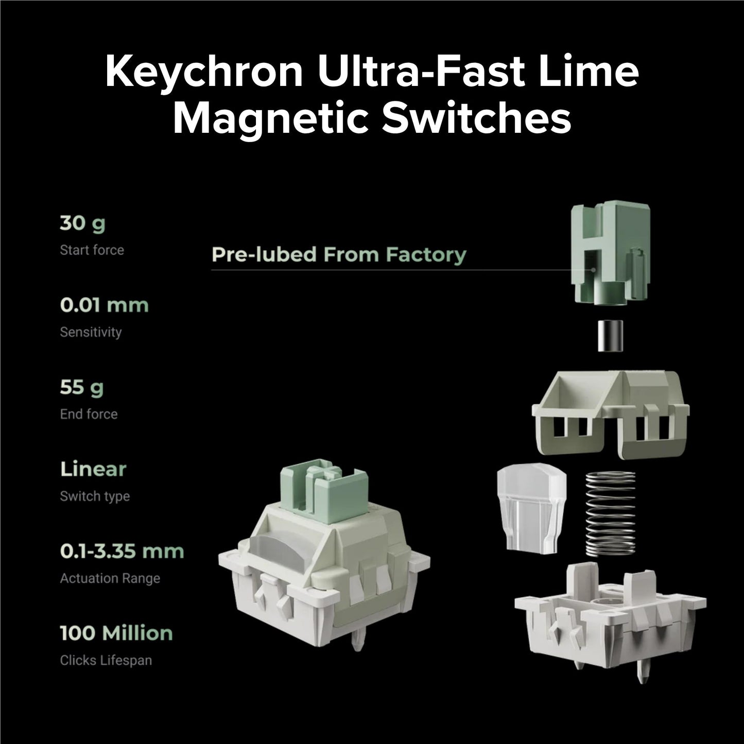 Keychron J2 HE 8K Wired Magnetic Switch Keyboard - Ultra-Fast Lime Magnetic Switch (Black)