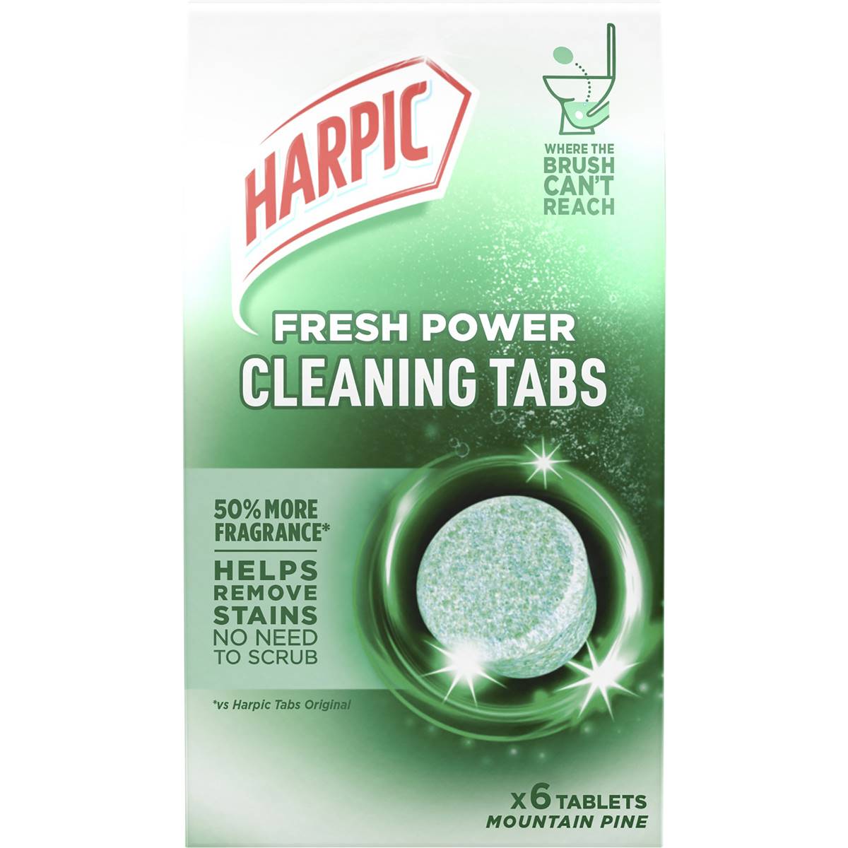Harpic Fresh Power Toilet Cleaning Tabs Mountain Pine 6 pack