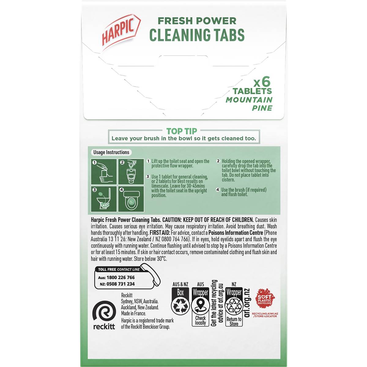 Harpic Fresh Power Toilet Cleaning Tabs Mountain Pine 6 pack