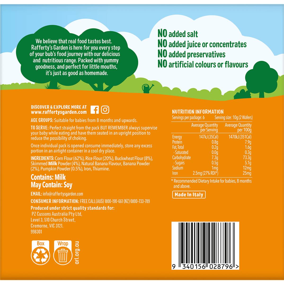 Rafferty's Garden Banana & Pumpkin Teething Wafers 60g