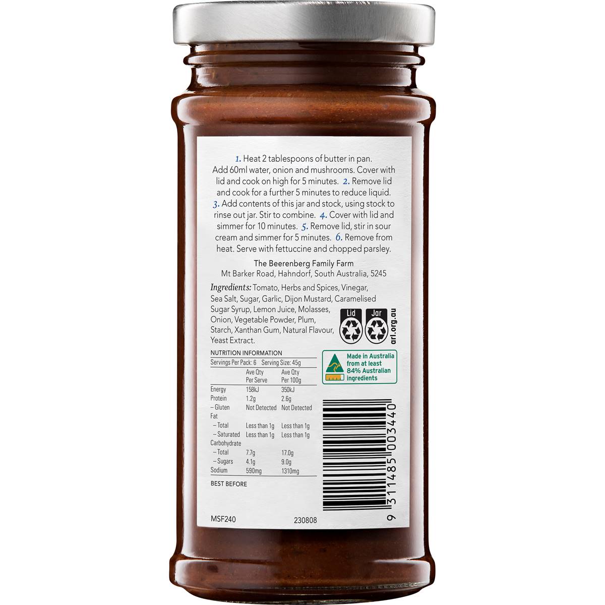 Beerenberg Mushroom Stroganoff Meal Base 240mL