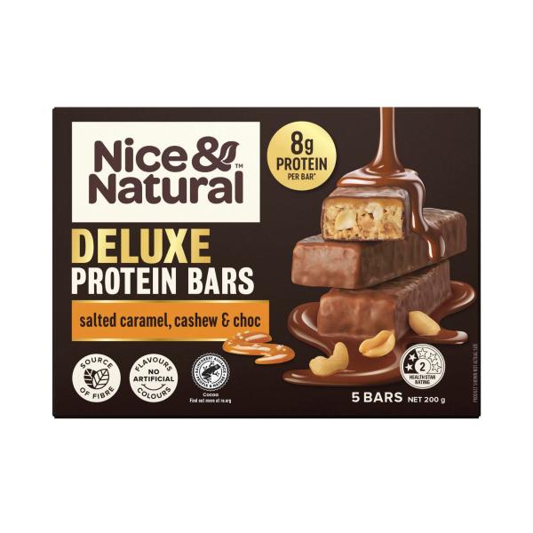 NICE & NATURAL DELUXE PROTEIN CARAMEL & MILK CHOC BARS 200G