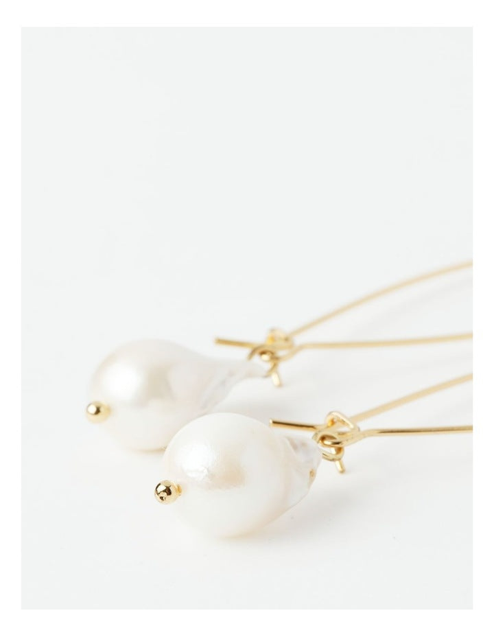 Irregular Pearl Fine Drop Earrings in Gold
