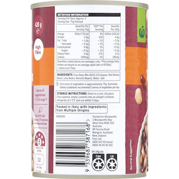 Woolworths Four Bean Mix 420g