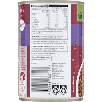 Woolworths Lentils 420g