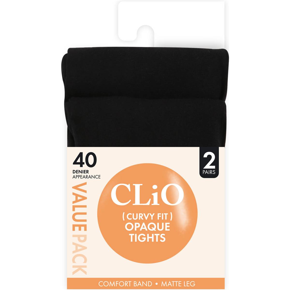 Clio Curvy Fit Opaque Tights 40 Denier Size 2 2 pack