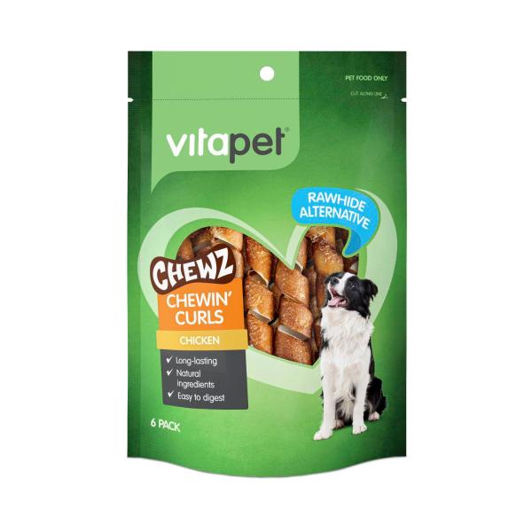 VITAPET CHEWZ CHEWIN' CURLS WITH CHICKEN DOG TREATS 6 PACK