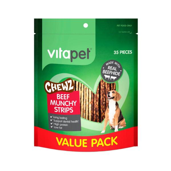 VITAPET CHEWZ BEEF MUNCHY STRIPS DOG TREATS 35 PACK