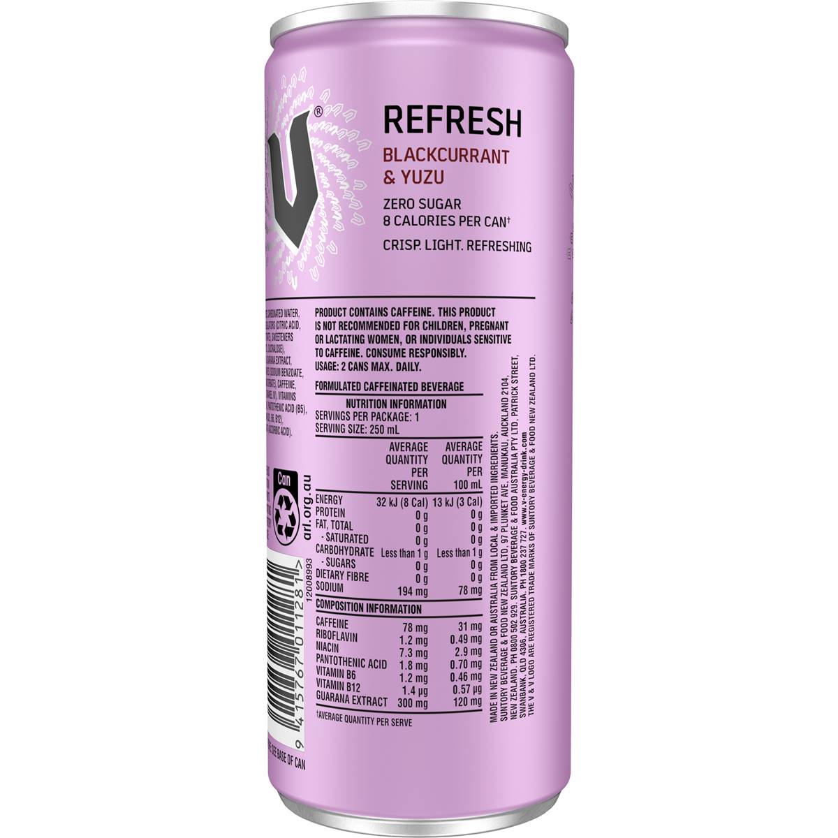 V Refresh Energy Drink Zero Sugar Blackcurrant & Yuzu 250mL