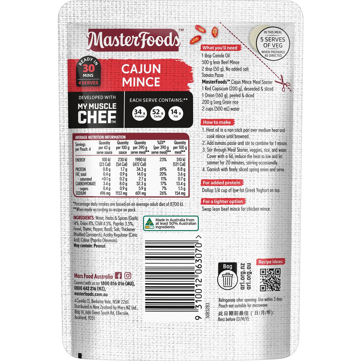 MasterFoods x My Muscle Chef Cajun Mince Recipe Base 175g