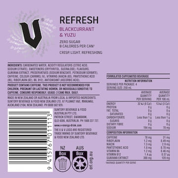 V Refresh Blackcurrant & Yuzu Energy Drink 250mL x 4 pack