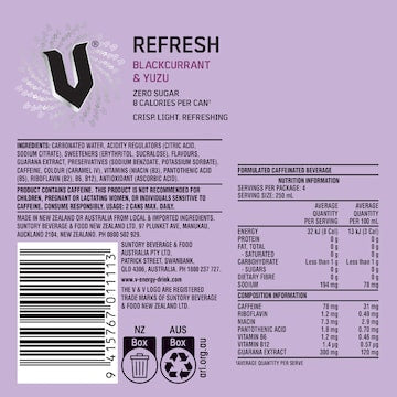 V Energy Drink Refresh Blackcurrant & Yuzu 250mL x 4 pack
