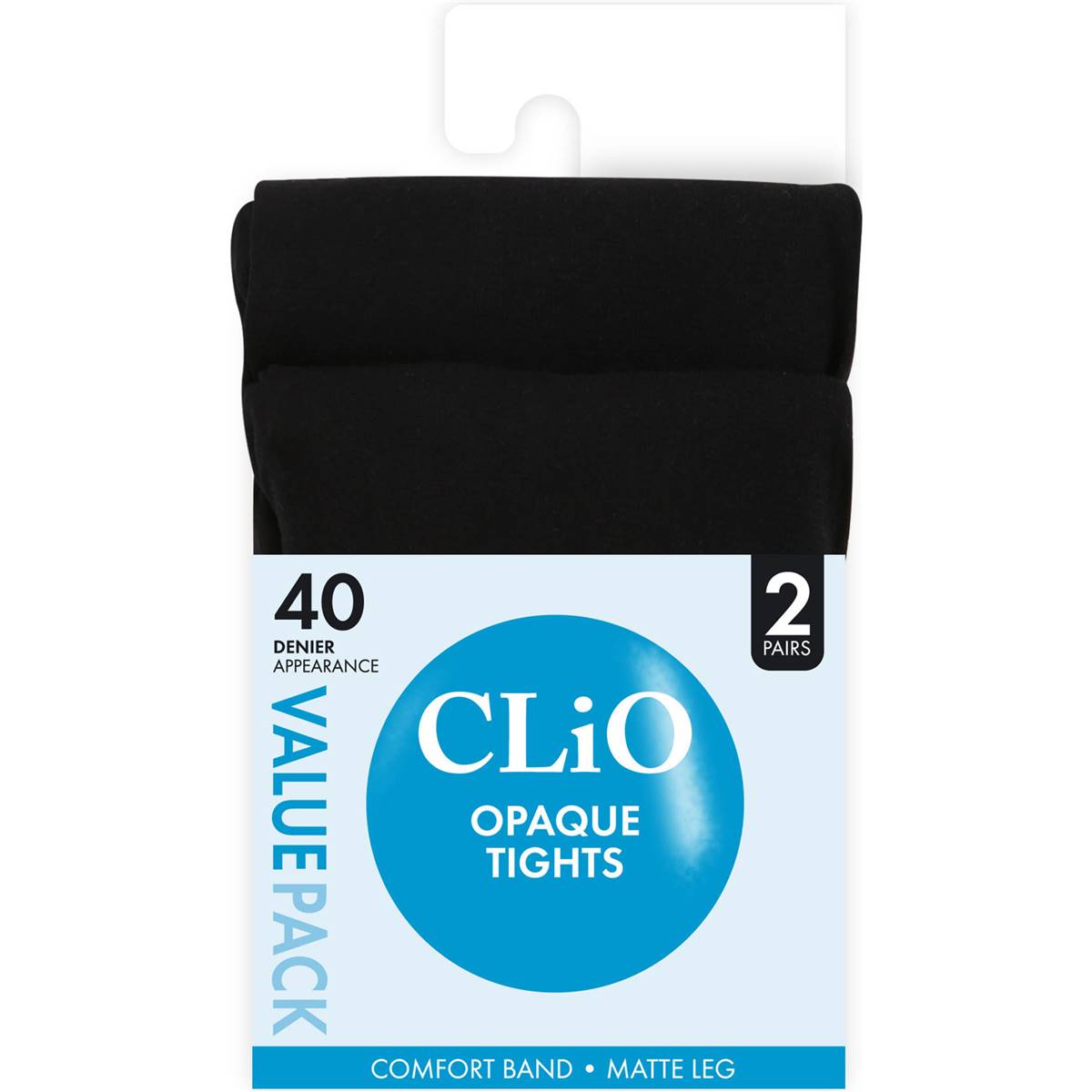 Clio 40D Opaque Tights Black T/XT Value 2 pack