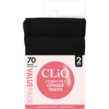 Clio Curvy Fit Opaque Tights 70 Denier Black Size 2 2 pack