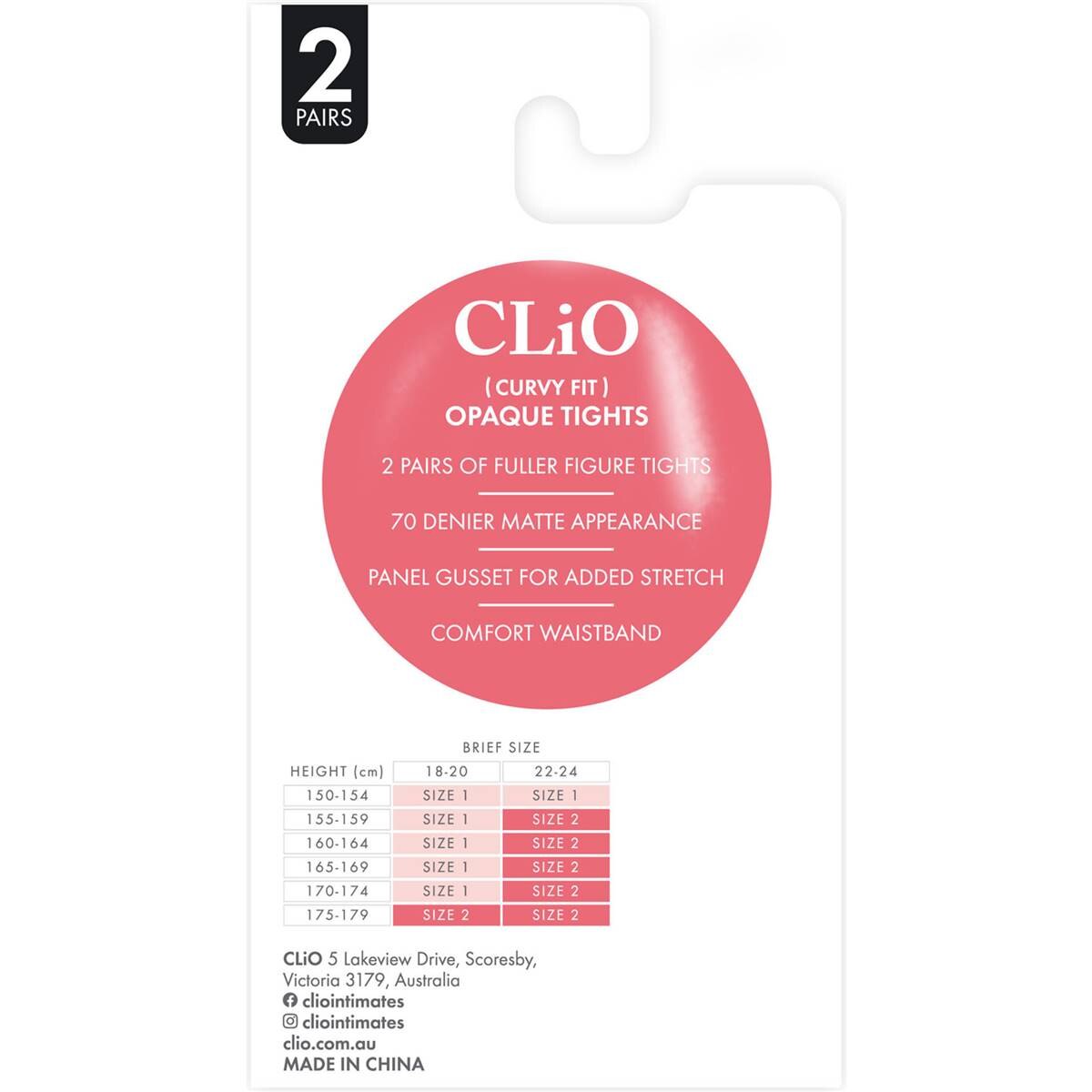 Clio Curvy Fit Opaque Tights 70 Denier Black Size 2 2 pack