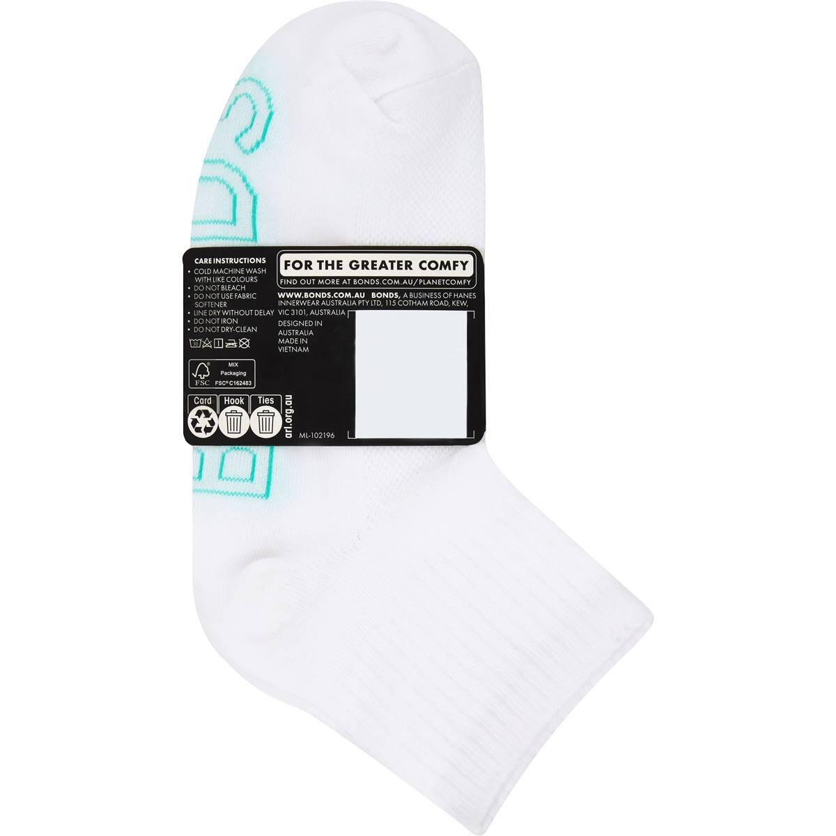 Bonds Ladies Lightweight Quarter Crew Socks Size 3+ Assorted 4 pack