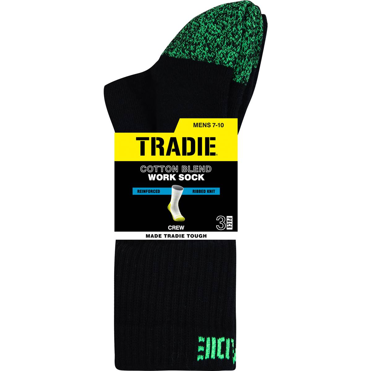 Tradie Mens Cotton Blend Work Socks Size 7-10 3 pack