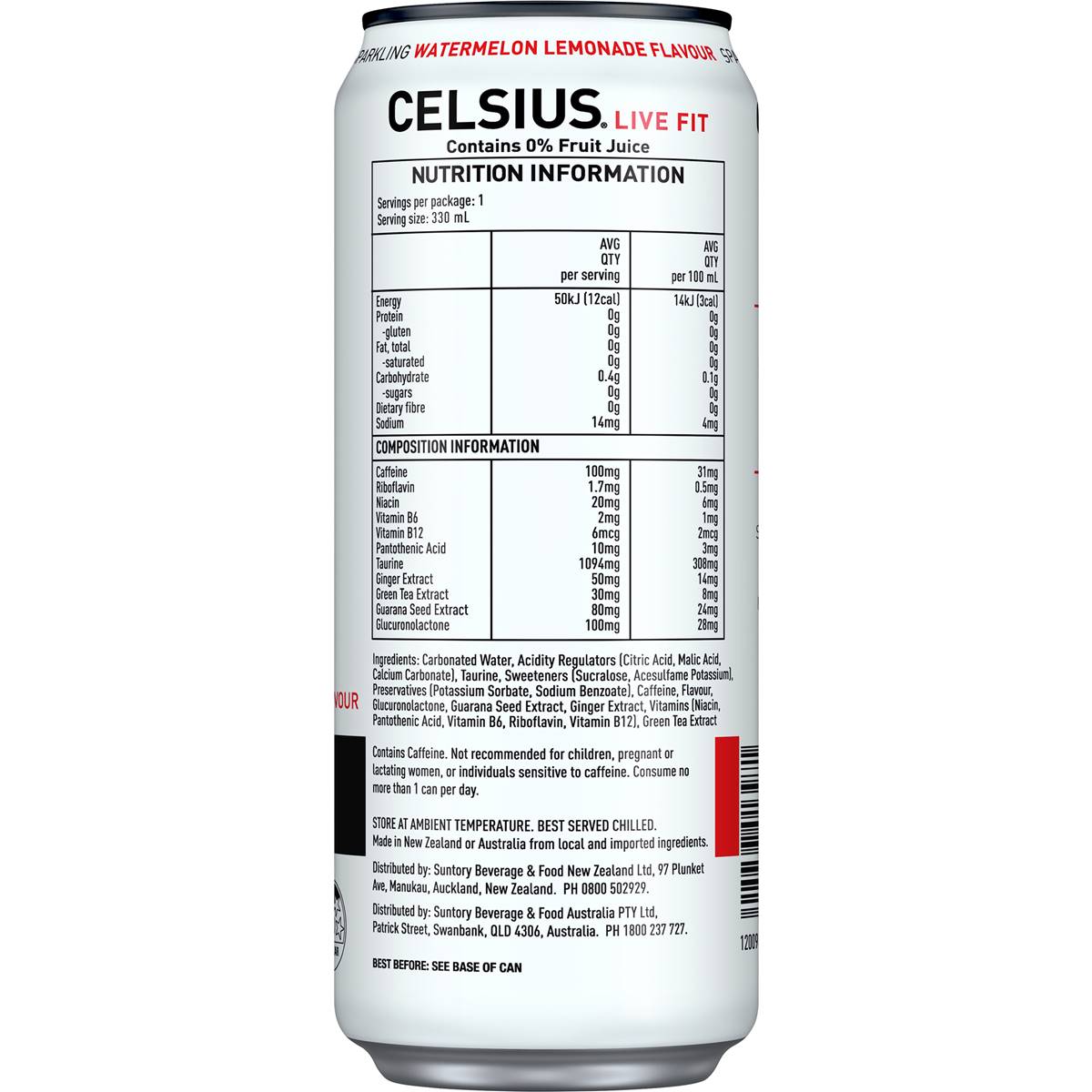 Celsius Energy Drink Sparkling Watermelon Lemonade Can 330mL