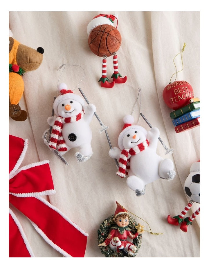 Nostalgia Christmas Fabric Skiing Snowman Ornament in White