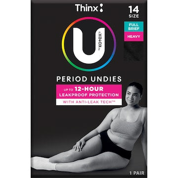 U by Kotex Thinx Period Undies Brief Cut Size 14-16 each