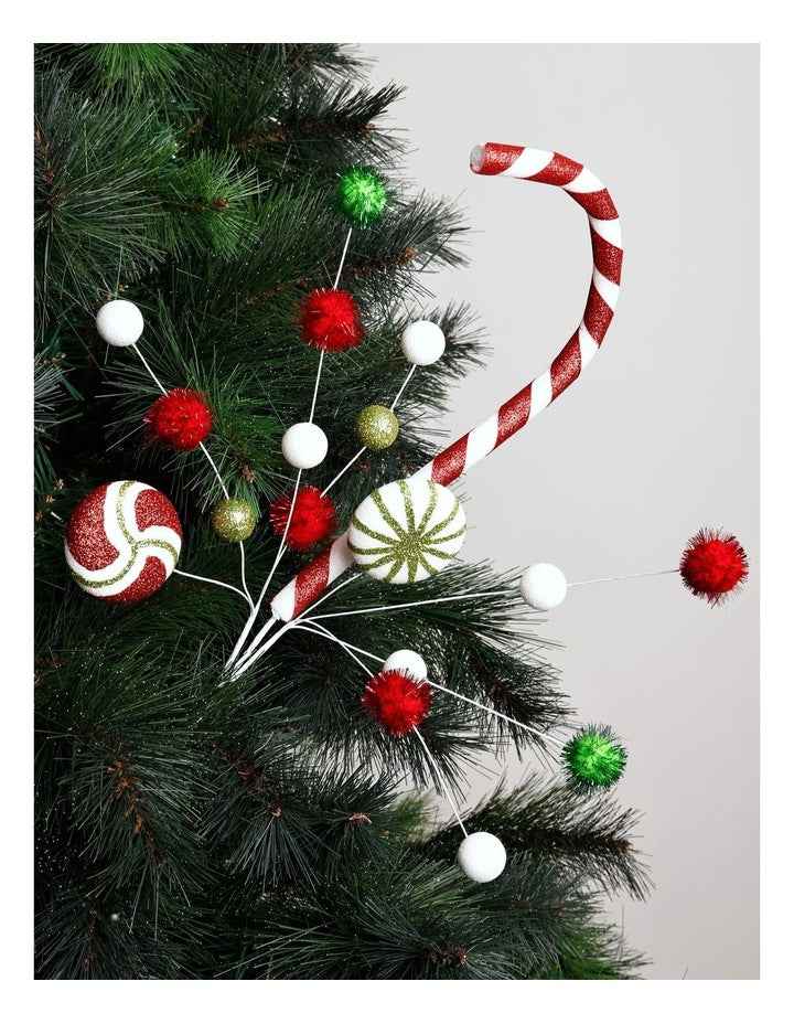 Nostalgia Christmas Candy Cane & Pompom Spray Pick 50cm in Multi