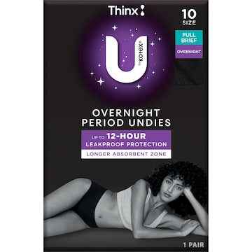 U by Kotex Thinx Period Undies Overnight Briefs Size 10 each