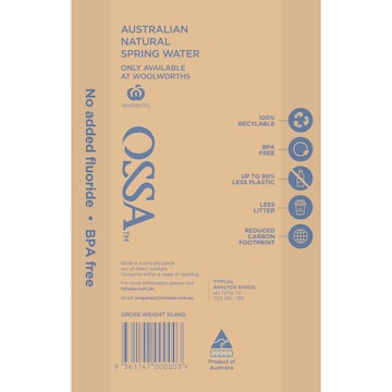 Mt Ossa Australian Natural Spring Water 10L